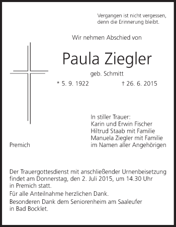 Anzeige von Paula Ziegler von MGO