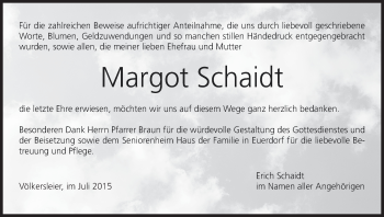 Anzeige von Margot Schaidt von MGO