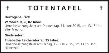Anzeige von Totentafel vom 10.06.2015 von MGO