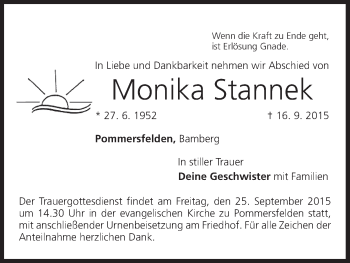Anzeige von Monika Stannek von MGO