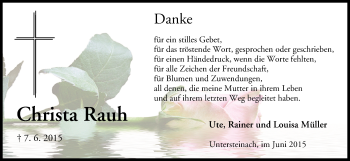 Anzeige von Christa Rauh von MGO