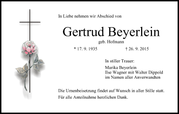 Anzeige von Gertrud Beyerlein von MGO