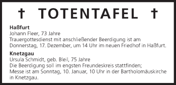 Anzeige von Totentafel vom 16.12.2015 von MGO