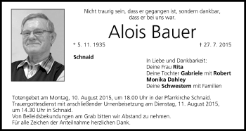 Anzeige von Alois Bauer von MGO