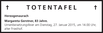 Anzeige von Totentafel vom 21.01.2015 von MGO