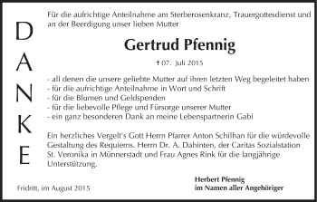 Anzeige von Gertrud Pfennig von MGO