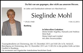 Anzeige von Sieglinde Mohl von MGO