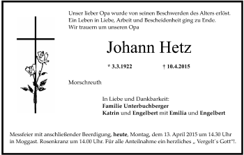 Anzeige von Johann Hetz von MGO