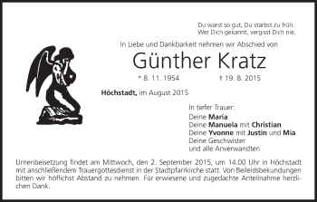 Anzeige von Günther Kratz von MGO