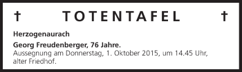 Anzeige von Totentafel vom 28.09.2015 von MGO