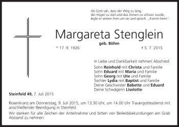 Anzeige von Margareta Stenglein von MGO