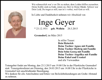 Anzeige von Inge Geyer von MGO