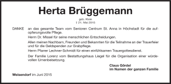 Anzeige von Herta Brüggemann von MGO