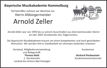 Anzeige von Arnold Zeller von MGO