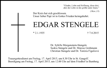Anzeige von Edgar Stengele von MGO