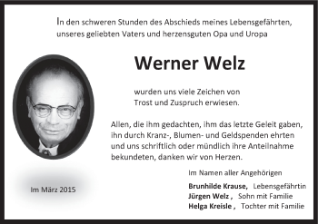 Anzeige von Werner Welz von MGO