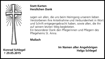 Anzeige von Konrad Schlegel von MGO