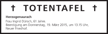 Anzeige von Totentafel vom 16.03.2015 von MGO