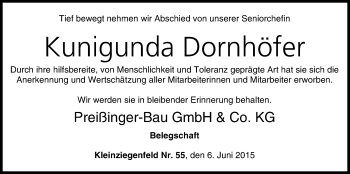 Anzeige von Kunigunda Dornhöfer von MGO