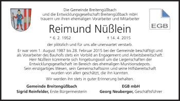 Anzeige von Reimund Nüßlein von MGO