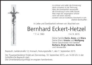 Anzeige von Bernhard Eckert-Hetzel von MGO