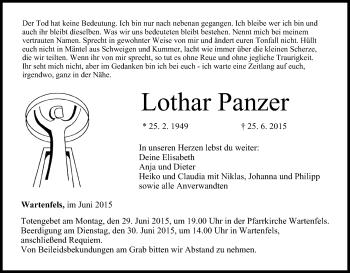 Anzeige von Lothar Panzer von MGO