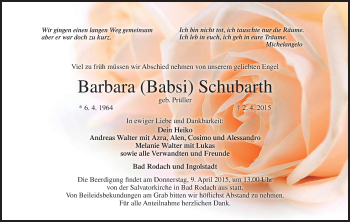 Anzeige von Barbara Schubarth von MGO