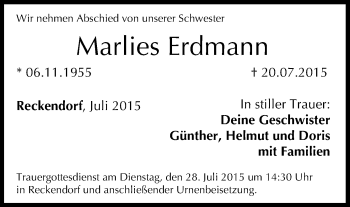 Anzeige von Marlies Erdmann von MGO