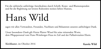 Anzeige von Hans Wild von MGO