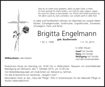 Anzeige von Brigitta Engelmann von MGO