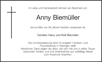 Anzeige von Anny Biemüller von MGO