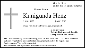 Anzeige von Kunigunda Henz von MGO