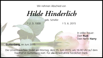 Anzeige von Hilde Hinderlich von MGO