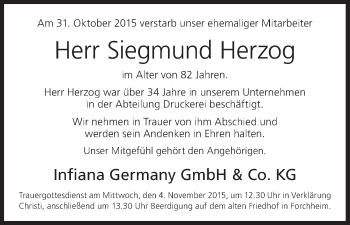 Anzeige von Siegmund Herzog von MGO