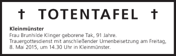 Anzeige von Totentafel vom 07.05.2015 von MGO