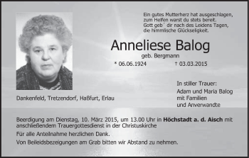 Anzeige von Anneliese Balog von MGO