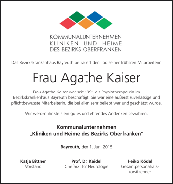 Anzeige von Agathe Kaiser von MGO