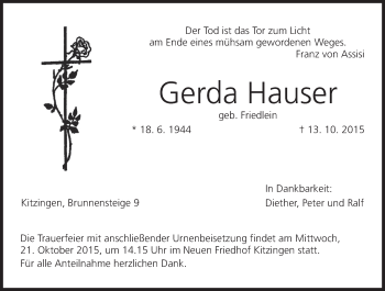 Anzeige von Gerda Hauser von MGO