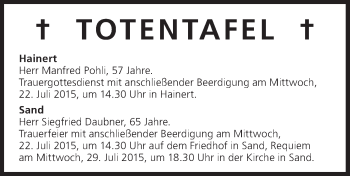 Anzeige von Totentafel  vom 21.07.2015 von MGO