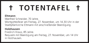Anzeige von Totentafel vom 27.11.2015 von MGO