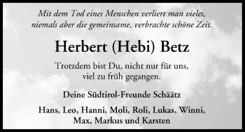 Anzeige von Herbert Betz von MGO