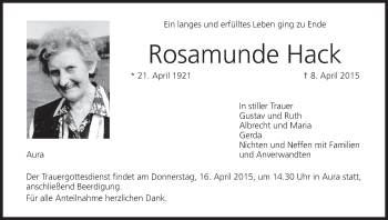 Anzeige von Rosamunde Hack von MGO