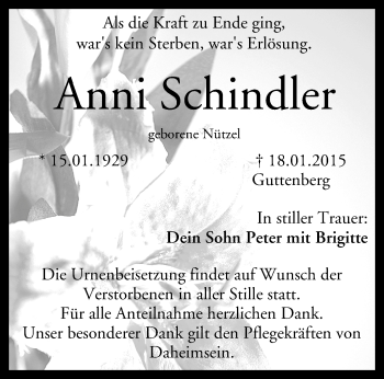 Anzeige von Anni Schindler von MGO