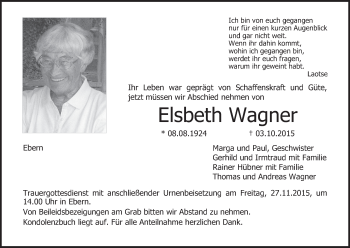 Anzeige von Elsbeth Wagner von MGO