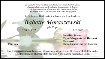 Anzeige von Babette Moraszewski von MGO