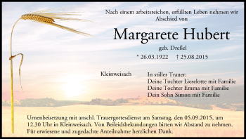 Anzeige von Margarete Hubert von MGO