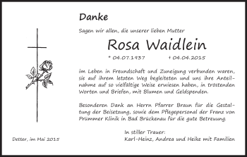 Anzeige von Rosa Waidlein von MGO