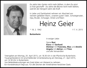 Anzeige von Heinz Geier von MGO