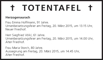 Anzeige von Totentafel vom 17.03.2015 von MGO