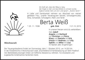 Anzeige von Berta Weiß von MGO